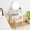 imageCHARMAID Vanity Desk with Mirror and Lights White Makeup Vanity Desk with 4 Drawers 3 Color Lighting Modes Adjustable Brightness Modern Dressing Table with Vanity Stool for Girls Small BedroomWhite  Gray  Natural