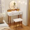 imageCHARMAID Vanity Desk with Mirror and Lights White Makeup Vanity Desk with 4 Drawers 3 Color Lighting Modes Adjustable Brightness Modern Dressing Table with Vanity Stool for Girls Small BedroomWhite  Gold