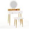 imageCHARMAID Vanity Desk with Mirror and Lights White Makeup Vanity Desk with 4 Drawers 3 Color Lighting Modes Adjustable Brightness Modern Dressing Table with Vanity Stool for Girls Small BedroomWhite  Gold