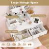 imageCHARMAID Vanity Desk with Mirror and Lights White Makeup Vanity Desk with 4 Drawers 3 Color Lighting Modes Adjustable Brightness Modern Dressing Table with Vanity Stool for Girls Small BedroomWhite  Natural