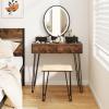 imageCHARMAID Vanity Desk with Mirror and Lights White Makeup Vanity Table with 4 Drawers Charging Station 3Color Lighted Mirror Modern Girls Dressing Table with Stool for Small BedroomRustic Brown