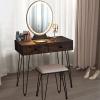 imageCHARMAID Vanity Desk with Mirror and Lights White Makeup Vanity Table with 4 Drawers Charging Station 3Color Lighted Mirror Modern Girls Dressing Table with Stool for Small BedroomRustic Brown