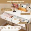 imageCHARMAID Vanity Desk with Mirror and Lights White Makeup Vanity Table with 4 Drawers Charging Station 3Color Lighted Mirror Modern Girls Dressing Table with Stool for Small BedroomWhite