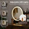 imageCHARMAID Vanity Desk with Mirror and Lights White Makeup Vanity Table with 4 Drawers Charging Station 3Color Lighted Mirror Modern Girls Dressing Table with Stool for Small BedroomRustic Brown