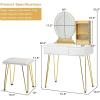 imageCHARMAID Vanity Desk with Mirror and Lights White Makeup Vanity Table with 4 Drawers Charging Station 3Color Lighted Mirror Modern Girls Dressing Table with Stool for Small BedroomWhite