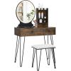 imageCHARMAID Vanity Desk with Mirror and Lights White Makeup Vanity Table with 4 Drawers Charging Station 3Color Lighted Mirror Modern Girls Dressing Table with Stool for Small BedroomRustic Brown