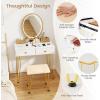 imageCHARMAID Vanity Desk with Mirror and Lights White Makeup Vanity Table with 4 Drawers Charging Station 3Color Lighted Mirror Modern Girls Dressing Table with Stool for Small BedroomWhite