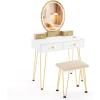 imageCHARMAID Vanity Desk with Mirror and Lights White Makeup Vanity Table with 4 Drawers Charging Station 3Color Lighted Mirror Modern Girls Dressing Table with Stool for Small BedroomWhite