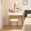 imageCHARMAID Vanity Desk with Mirror and Lights White Makeup Vanity Table with 4 Drawers Charging Station 3Color Lighted Mirror Modern Girls Dressing Table with Stool for Small BedroomWhite