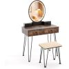 imageCHARMAID Vanity Desk with Mirror and Lights White Makeup Vanity Table with 4 Drawers Charging Station 3Color Lighted Mirror Modern Girls Dressing Table with Stool for Small BedroomRustic Brown