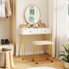 imageCHARMAID Vanity Desk with Mirror and Lights White Makeup Vanity Table with 4 Drawers Charging Station 3Color Lighted Mirror Modern Girls Dressing Table with Stool for Small BedroomWhite
