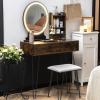 imageCHARMAID Vanity Desk with Mirror and Lights White Makeup Vanity Table with 4 Drawers Charging Station 3Color Lighted Mirror Modern Girls Dressing Table with Stool for Small BedroomRustic Brown