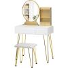 imageCHARMAID Vanity Desk with Mirror and Lights White Makeup Vanity Table with 4 Drawers Charging Station 3Color Lighted Mirror Modern Girls Dressing Table with Stool for Small BedroomWhite