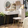 imageCHARMAID Vanity Desk with Mirror and Lights White Makeup Vanity Table with 4 Drawers Charging Station 3Color Lighted Mirror Modern Girls Dressing Table with Stool for Small BedroomWhite