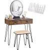 imageCHARMAID Vanity Desk with Mirror and Lights White Makeup Vanity Table with 4 Drawers Charging Station 3Color Lighted Mirror Modern Girls Dressing Table with Stool for Small BedroomRustic Brown