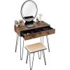 imageCHARMAID Vanity Desk with Mirror and Lights White Makeup Vanity Table with 4 Drawers Charging Station 3Color Lighted Mirror Modern Girls Dressing Table with Stool for Small BedroomRustic Brown