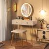 imageCHARMAID Vanity Desk with Mirror and Lights White Makeup Vanity Table with 4 Drawers Charging Station 3Color Lighted Mirror Modern Girls Dressing Table with Stool for Small BedroomWhite