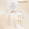 imageCHARMAID Vanity Desk with Mirror and Lights White Makeup Vanity Table with 4 Drawers Charging Station 3Color Lighted Mirror Modern Girls Dressing Table with Stool for Small BedroomWhite