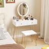 imageCHARMAID Vanity Desk with Mirror and Lights White Makeup Vanity Table with 4 Drawers Charging Station 3Color Lighted Mirror Modern Girls Dressing Table with Stool for Small BedroomWhite