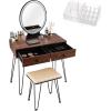 imageCHARMAID Vanity Desk with Mirror and Lights White Makeup Vanity Table with 4 Drawers Charging Station 3Color Lighted Mirror Modern Girls Dressing Table with Stool for Small BedroomWalnut