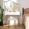 imageCHARMAID Vanity Desk with Mirror and Lights White Makeup Vanity Table with 4 Drawers Charging Station 3Color Lighted Mirror Modern Girls Dressing Table with Stool for Small BedroomWhite
