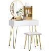 imageCHARMAID Vanity Desk with Mirror and Lights White Makeup Vanity Table with 4 Drawers Charging Station 3Color Lighted Mirror Modern Girls Dressing Table with Stool for Small BedroomWhite