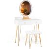imageCHARMAID Vanity Desk with Mirror and Lights White Makeup Vanity Table with 4 Drawers Charging Station 3Color Lighted Mirror Modern Girls Dressing Table with Stool for Small BedroomWhite