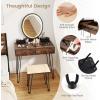 imageCHARMAID Vanity Desk with Mirror and Lights White Makeup Vanity Table with 4 Drawers Charging Station 3Color Lighted Mirror Modern Girls Dressing Table with Stool for Small BedroomRustic Brown