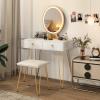 imageCHARMAID Vanity Desk with Mirror and Lights White Makeup Vanity Table with 4 Drawers Charging Station 3Color Lighted Mirror Modern Girls Dressing Table with Stool for Small BedroomWhite