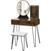 imageCHARMAID Vanity Desk with Mirror and Lights White Makeup Vanity Table with 4 Drawers Charging Station 3Color Lighted Mirror Modern Girls Dressing Table with Stool for Small BedroomRustic Brown