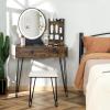 imageCHARMAID Vanity Desk with Mirror and Lights White Makeup Vanity Table with 4 Drawers Charging Station 3Color Lighted Mirror Modern Girls Dressing Table with Stool for Small BedroomRustic Brown