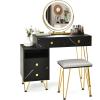 imageCHARMAID Vanity Desk with Reversible Side Cabinet Makeup Vanity Table with Lighted Mirror 3 Color Lights 4 Drawers Bedroom Dressing Table with Nightstand and Stool Rustic BrownMarble Black
