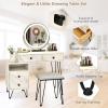 imageCHARMAID Vanity Desk with Reversible Side Cabinet Makeup Vanity Table with Lighted Mirror 3 Color Lights 4 Drawers Bedroom Dressing Table with Nightstand and Stool Rustic BrownWhite