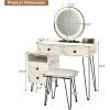 imageCHARMAID Vanity Desk with Reversible Side Cabinet Makeup Vanity Table with Lighted Mirror 3 Color Lights 4 Drawers Bedroom Dressing Table with Nightstand and Stool Rustic BrownWhite