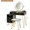 imageCHARMAID Vanity Desk with Reversible Side Cabinet Makeup Vanity Table with Lighted Mirror 3 Color Lights 4 Drawers Bedroom Dressing Table with Nightstand and Stool Rustic BrownMarble Black