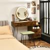 imageCHARMAID Vanity Desk with Reversible Side Cabinet Makeup Vanity Table with Lighted Mirror 3 Color Lights 4 Drawers Bedroom Dressing Table with Nightstand and Stool Rustic BrownRustic Brown