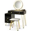 imageCHARMAID Vanity Desk with Reversible Side Cabinet Makeup Vanity Table with Lighted Mirror 3 Color Lights 4 Drawers Bedroom Dressing Table with Nightstand and Stool Rustic BrownMarble Black