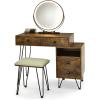 imageCHARMAID Vanity Desk with Reversible Side Cabinet Makeup Vanity Table with Lighted Mirror 3 Color Lights 4 Drawers Bedroom Dressing Table with Nightstand and Stool Rustic BrownRustic Brown