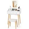 imageCHARMAID Vanity Set with 3 Drawers 25inch Vanity Desk with Large Mirror and Cushioned Stool Ideal for Small Place Apartment Unique Chic Design Makeup Table Set for Women Girls 3 DrawersWith Lights