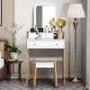 imageCHARMAID Vanity Set with 3 Drawers 25inch Vanity Desk with Large Mirror and Cushioned Stool Ideal for Small Place Apartment Unique Chic Design Makeup Table Set for Women Girls 3 DrawersNo Lights