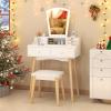 imageCHARMAID Vanity Set with 3 Drawers 25inch Vanity Desk with Large Mirror and Cushioned Stool Ideal for Small Place Apartment Unique Chic Design Makeup Table Set for Women Girls 3 DrawersWith Lights