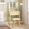 imageCHARMAID Vanity Set with 3 Drawers 25inch Vanity Desk with Large Mirror and Cushioned Stool Ideal for Small Place Apartment Unique Chic Design Makeup Table Set for Women Girls 3 DrawersWith Lights