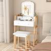 imageCHARMAID Vanity Set with 3 Drawers 25inch Vanity Desk with Large Mirror and Cushioned Stool Ideal for Small Place Apartment Unique Chic Design Makeup Table Set for Women Girls 3 DrawersWith Lights