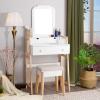 imageCHARMAID Vanity Set with 3 Drawers 25inch Vanity Desk with Large Mirror and Cushioned Stool Ideal for Small Place Apartment Unique Chic Design Makeup Table Set for Women Girls 3 DrawersNo Lights