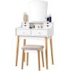 imageCHARMAID Vanity Set with 3 Drawers 25inch Vanity Desk with Large Mirror and Cushioned Stool Ideal for Small Place Apartment Unique Chic Design Makeup Table Set for Women Girls 3 DrawersNo Lights