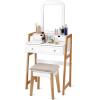 imageCHARMAID Vanity Set with 3 Drawers 25inch Vanity Desk with Large Mirror and Cushioned Stool Ideal for Small Place Apartment Unique Chic Design Makeup Table Set for Women Girls 3 DrawersNo Lights