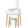 imageCHARMAID Vanity Set with 3 Drawers 25inch Vanity Desk with Large Mirror and Cushioned Stool Ideal for Small Place Apartment Unique Chic Design Makeup Table Set for Women Girls 3 DrawersNo Lights