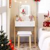 imageCHARMAID Vanity Set with 3 Drawers 25inch Vanity Desk with Large Mirror and Cushioned Stool Ideal for Small Place Apartment Unique Chic Design Makeup Table Set for Women Girls 3 DrawersWith Lights