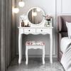 imageCHARMAID Vanity Set with 4 Storage Shelves and 4 Drawers Makeup Table with 360 Pivoted Round Mirror and Makeup Organizers Dressing Table with Mirror and Cushioned Stool for Women Girls WhiteWhite