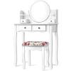 imageCHARMAID Vanity Set with 4 Storage Shelves and 4 Drawers Makeup Table with 360 Pivoted Round Mirror and Makeup Organizers Dressing Table with Mirror and Cushioned Stool for Women Girls WhiteWhite